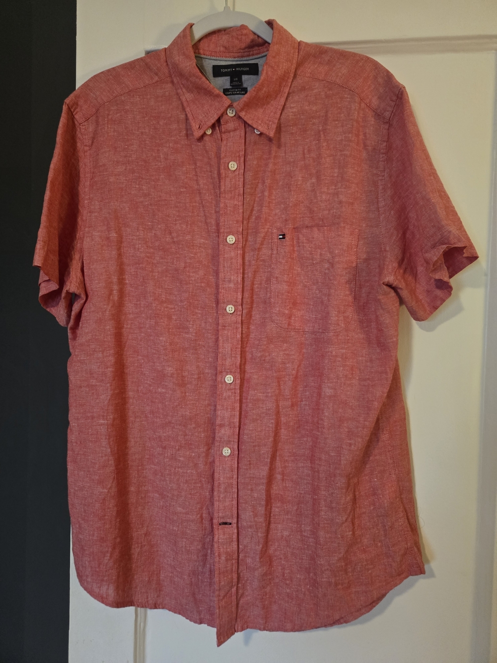 Tommy Hilfiger Men's Linen Short Sleeve Button Down Shirt